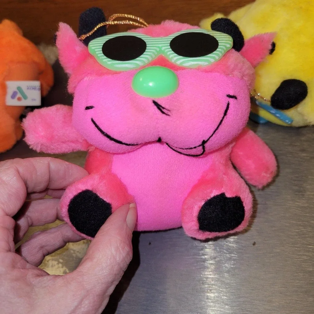 Vintage 1991 ACME Plush Cool Cat Lot of 3 Sunglasses Neon Orange Pink Yellow